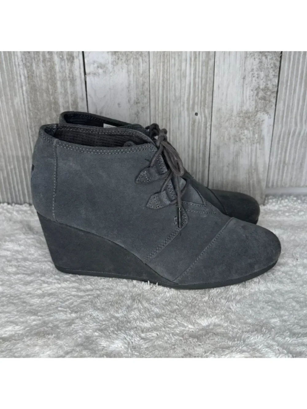 TOMS Gray Suede Wedge Booties Size 10